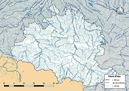 Carte de l'ensemble du réseau hydrographique de l’Ariège.