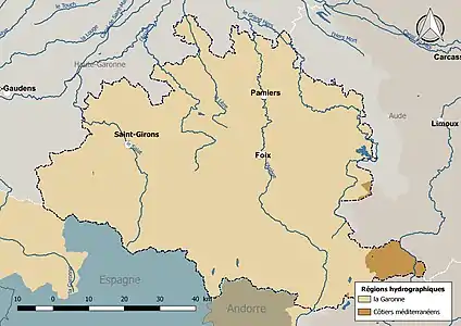 L'Ariège est découpée en deux régions hydrographiques.