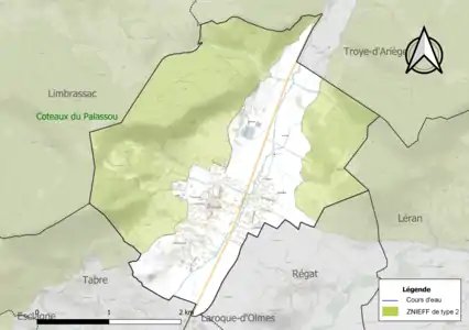 Carte de la ZNIEFF de type 2 sur la commune.