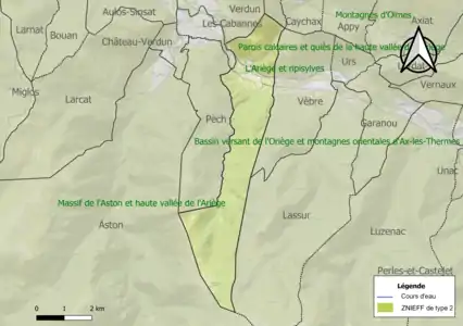 Carte des ZNIEFF de type 2 sur la commune.