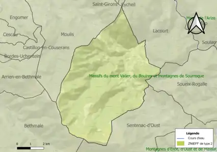 Carte de la ZNIEFF de type 2 sur la commune.