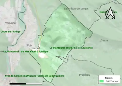 Carte de la ZNIEFF de type 1 sur la commune.