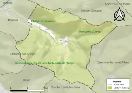 Carte des ZNIEFF de type 2 sur la commune.