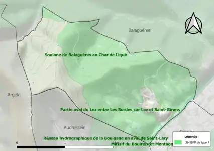 Carte des ZNIEFF de type 1 sur la commune.