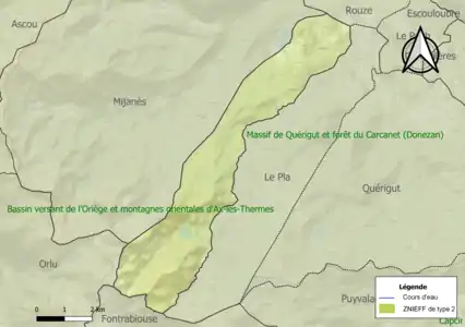 Carte des ZNIEFF de type 2 sur la commune.