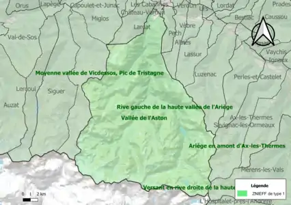 Carte des ZNIEFF de type 1 sur la commune.