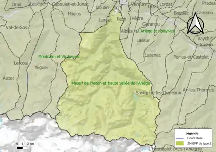 Carte des ZNIEFF de type 2 sur la commune.