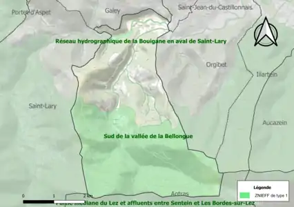 Carte des ZNIEFF de type 1 sur la commune.