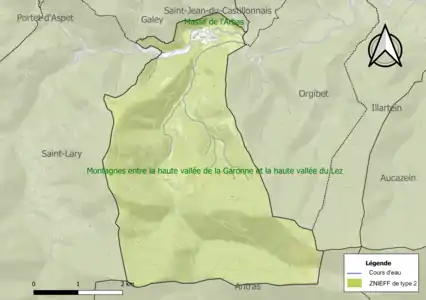 Carte des ZNIEFF de type 2 sur la commune.