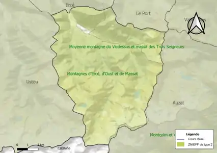 Carte des ZNIEFF de type 2 sur la commune.