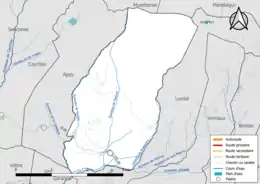 Carte en couleur présentant le réseau hydrographique de la commune