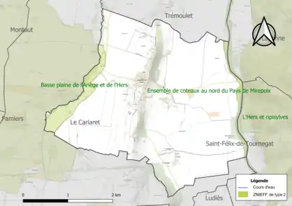 Carte des ZNIEFF de type 2 sur la commune.