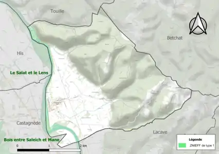 Carte de la ZNIEFF de type 1 sur la commune.