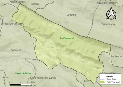 Carte des ZNIEFF de type 2 sur la commune.