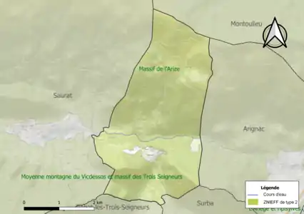 Carte des ZNIEFF de type 2 sur la commune.