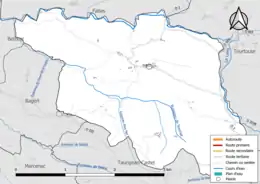 Carte en couleur présentant le réseau hydrographique de la commune