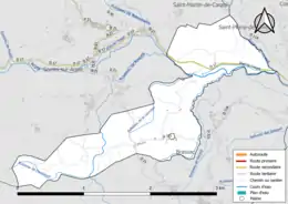 Carte en couleur présentant le réseau hydrographique de la commune