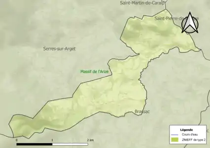 Carte de la ZNIEFF de type 2 sur la commune.