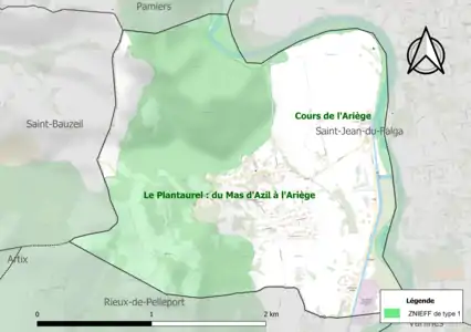 Carte des ZNIEFF de type 1 sur la commune.