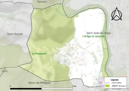 Carte des ZNIEFF de type 2 sur la commune.