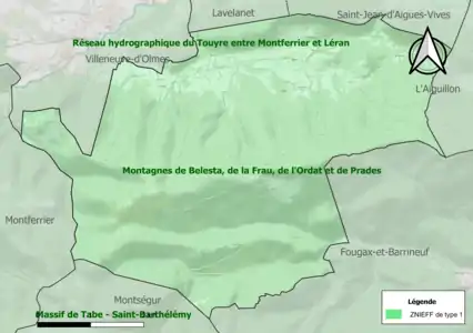 Carte de la ZNIEFF de type 1 sur la commune.