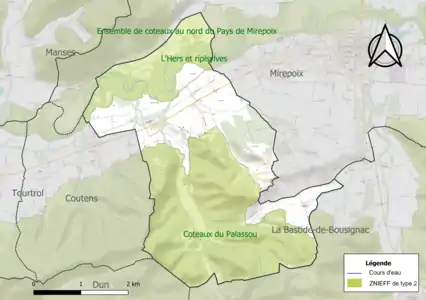 Carte des ZNIEFF de type 2 sur la commune.