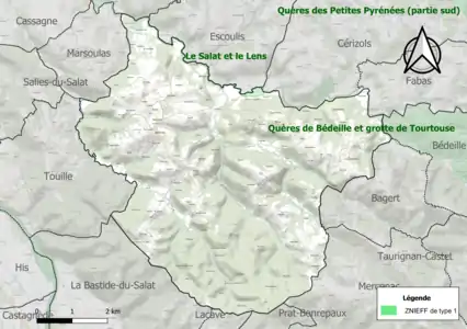 Carte de la ZNIEFF de type 1 sur la commune.