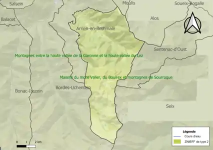 Carte des ZNIEFF de type 2 sur la commune.