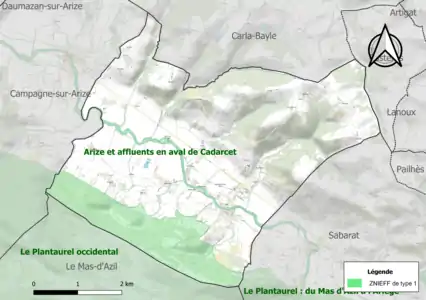 Carte des ZNIEFF de type 1 sur la commune.