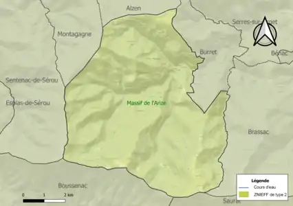 Carte de la ZNIEFF de type 2 sur la commune.