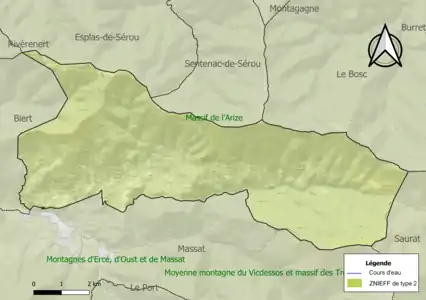 Carte des ZNIEFF de type 2 sur la commune.