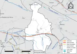 Carte en couleur présentant le réseau hydrographique de la commune