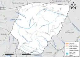 Carte en couleur présentant le réseau hydrographique de la commune