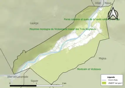 Carte des ZNIEFF de type 2 sur la commune.