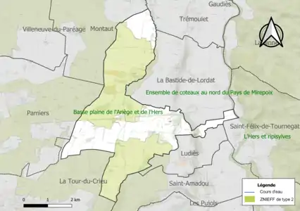 Carte des ZNIEFF de type 2 sur la commune.