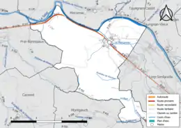 Carte en couleur présentant le réseau hydrographique de la commune