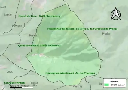 Carte des ZNIEFF de type 1 sur la commune.