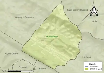 Carte de la ZNIEFF de type 2 sur la commune.