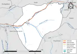 Carte en couleur présentant le réseau hydrographique de la commune