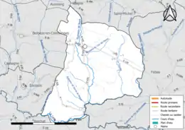 Carte en couleur présentant le réseau hydrographique de la commune