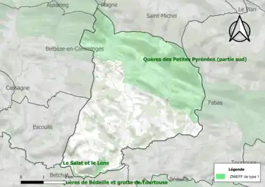 Carte des ZNIEFF de type 1 sur la commune.