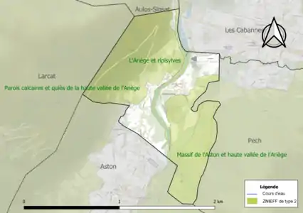 Carte des ZNIEFF de type 2 sur la commune.