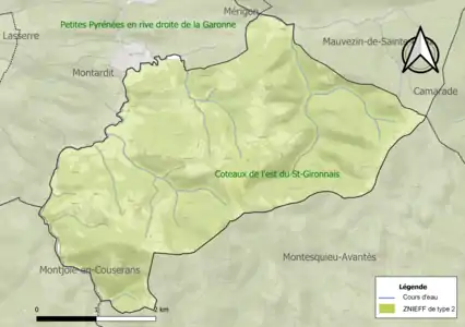 Carte de la ZNIEFF de type 2 sur la commune.