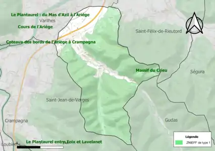 Carte de la ZNIEFF de type 1 sur la commune.