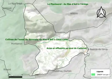 Carte de la ZNIEFF de type 1 sur la commune.