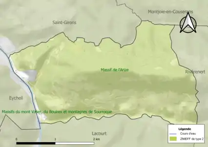 Carte de la ZNIEFF de type 2 sur la commune.