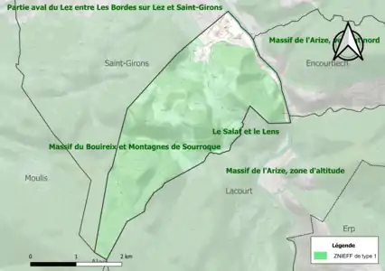 Carte des ZNIEFF de type 1 sur la commune.