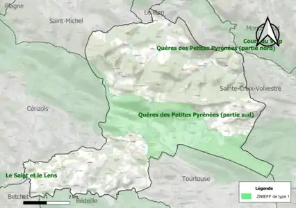 Carte des ZNIEFF de type 1 sur la commune.