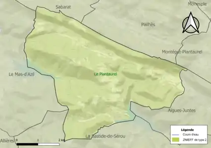 Carte de la ZNIEFF de type 2 sur la commune.