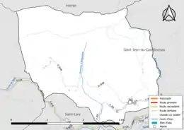 Carte en couleur présentant le réseau hydrographique de la commune